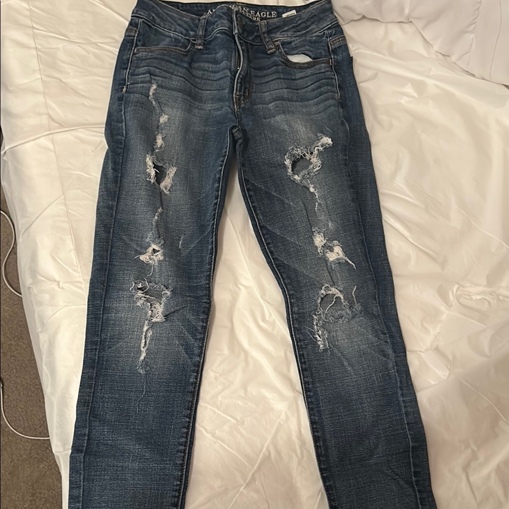 American Eagle Outfitters Blue Skinny Distressed Jeans